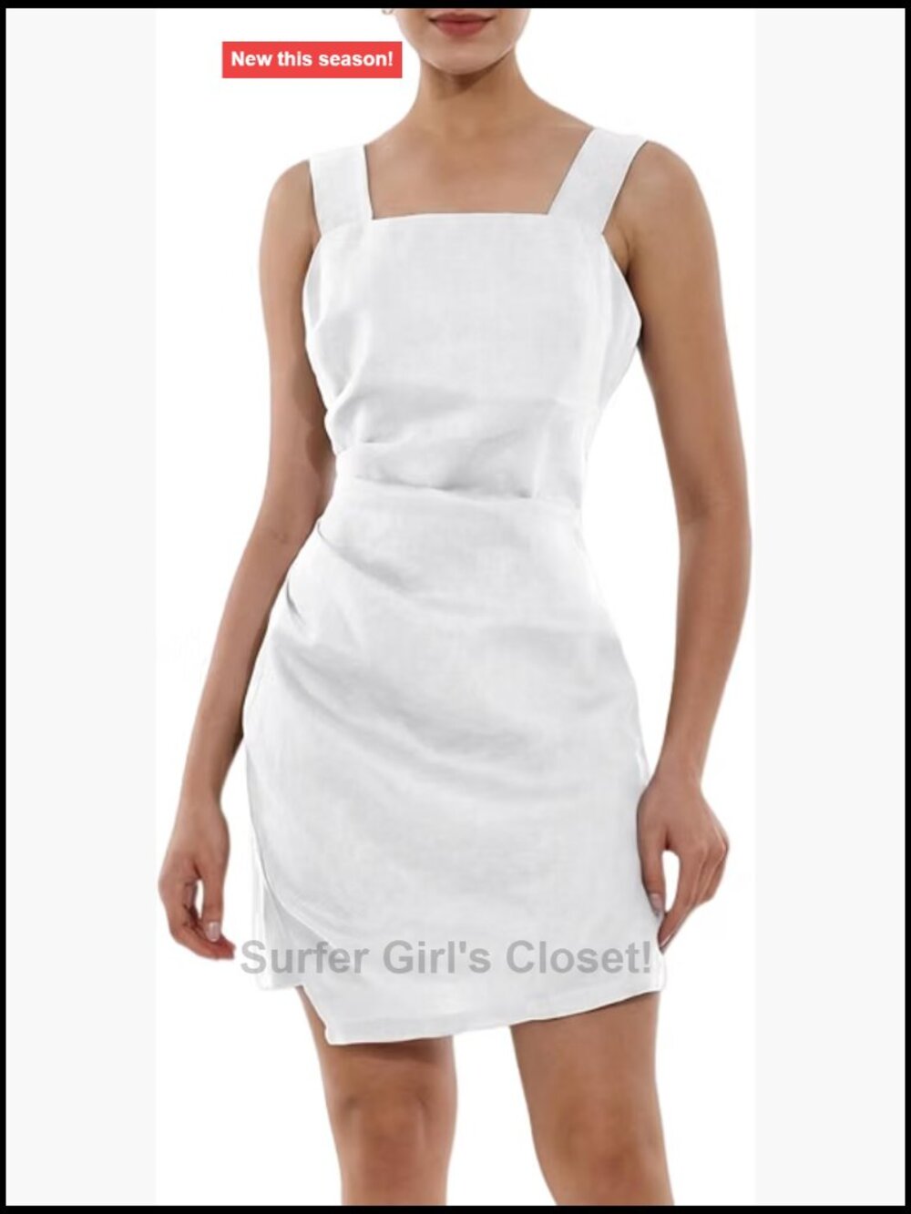 Double Layer Linen Mini Dress Square Neck Sleeveless Fitted Party